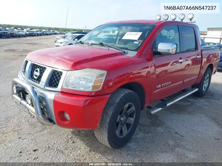2006 Nissan Titan Se VIN: 1N6BA07A66N547237 Lot: 42621387