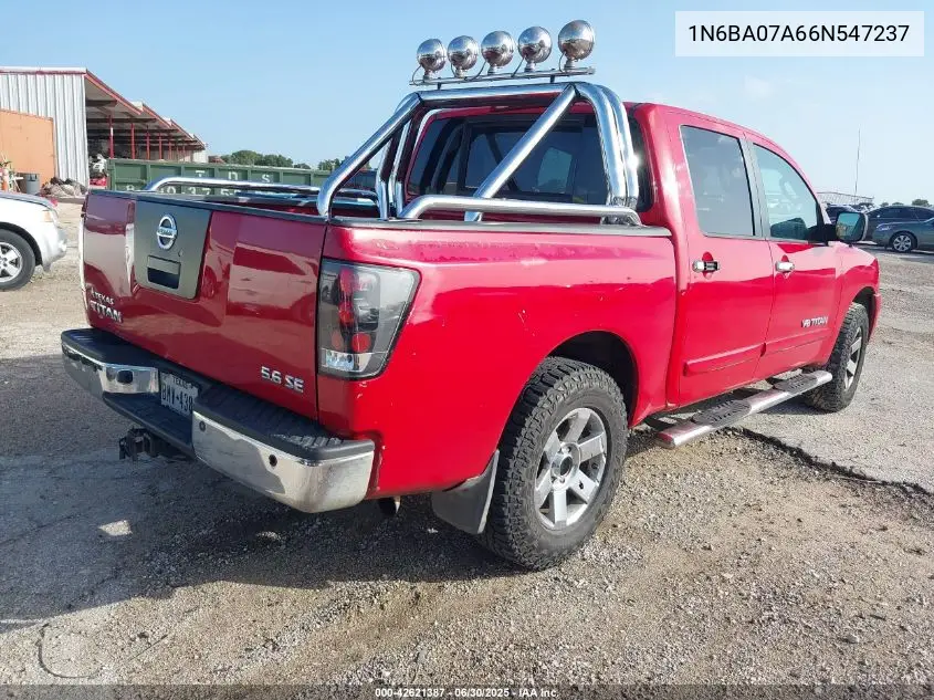 2006 Nissan Titan Se VIN: 1N6BA07A66N547237 Lot: 42621387