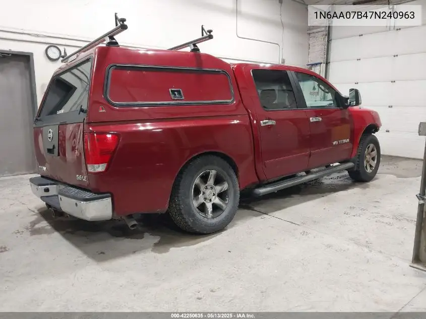 2007 Nissan Titan Le VIN: 1N6AA07B47N240963 Lot: 42250635