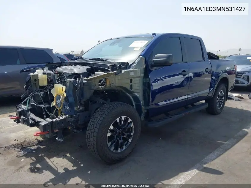 2021 Nissan Titan Pro-4X 4X4 VIN: 1N6AA1ED3MN531427 Lot: 42615123