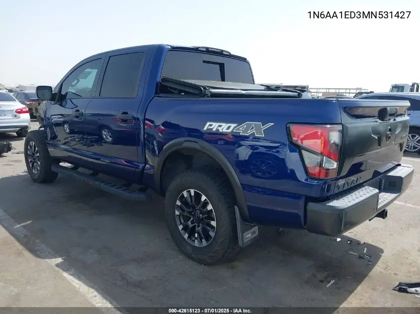 2021 Nissan Titan Pro-4X 4X4 VIN: 1N6AA1ED3MN531427 Lot: 42615123