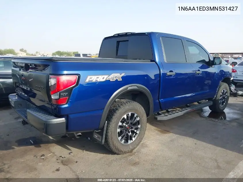 2021 Nissan Titan Pro-4X 4X4 VIN: 1N6AA1ED3MN531427 Lot: 42615123