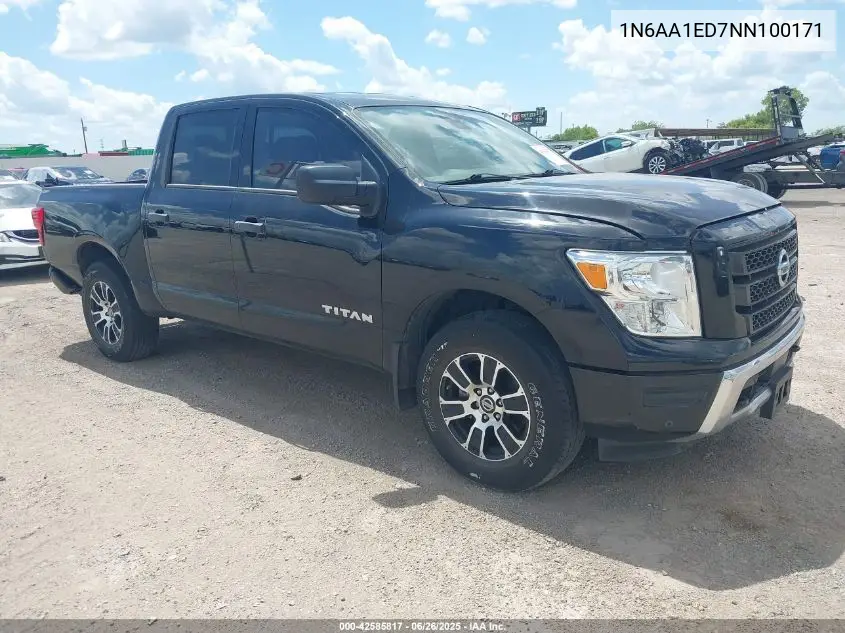 2022 Nissan Titan Sv 4X4 VIN: 1N6AA1ED7NN100171 Lot: 42585817
