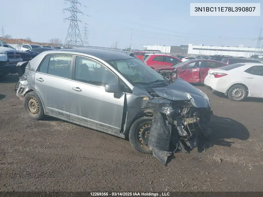 2008 Nissan Versa S/Sl VIN: 3N1BC11E78L390807 Lot: 12269355