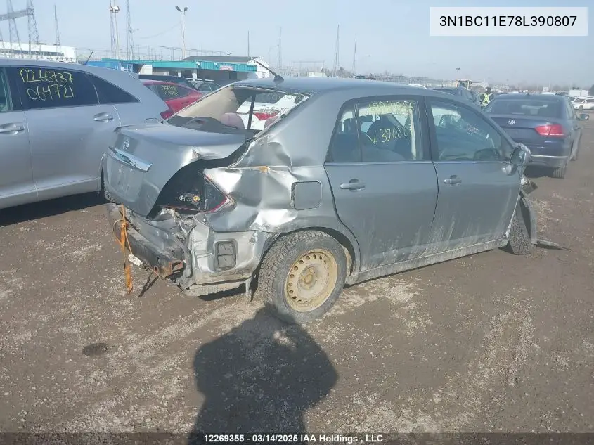 2008 Nissan Versa S/Sl VIN: 3N1BC11E78L390807 Lot: 12269355