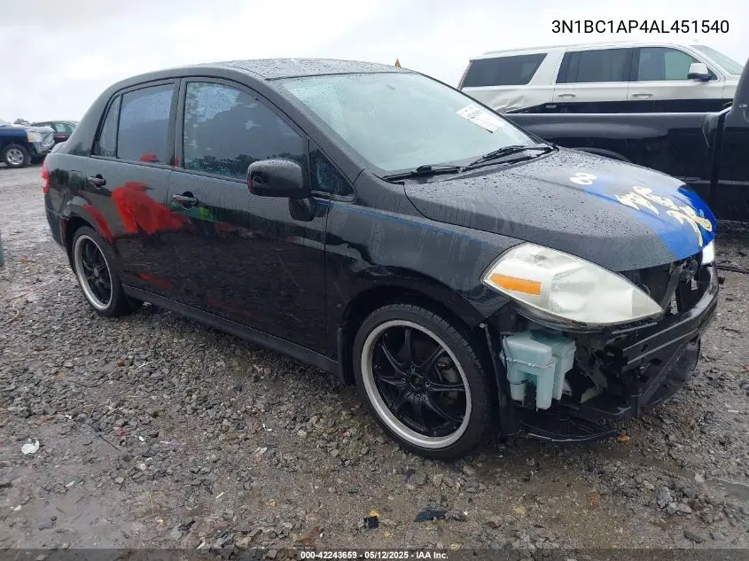 2010 Nissan Versa 1.8S VIN: 3N1BC1AP4AL451540 Lot: 42243659
