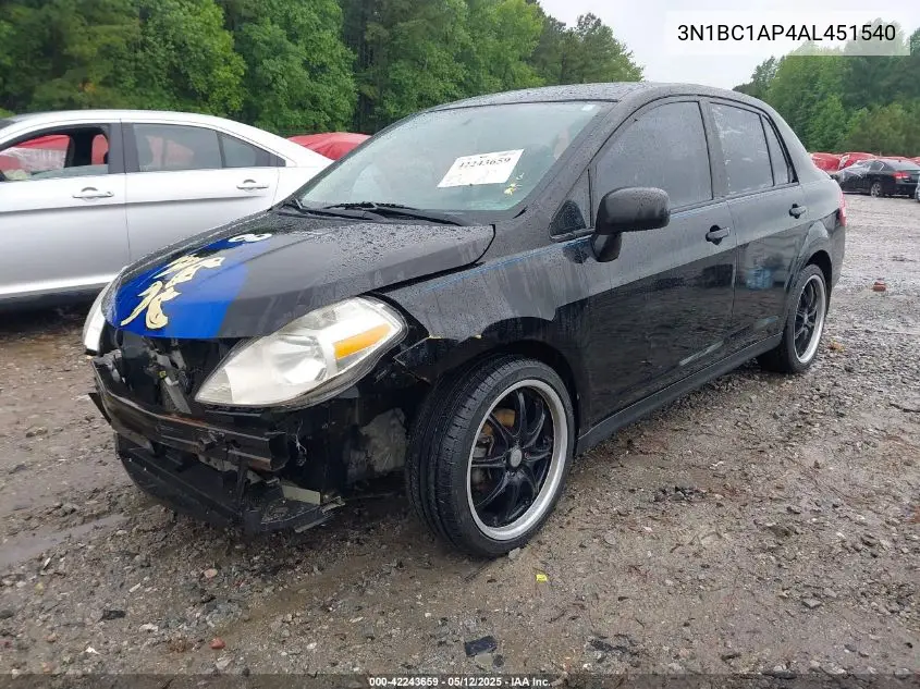 2010 Nissan Versa 1.8S VIN: 3N1BC1AP4AL451540 Lot: 42243659