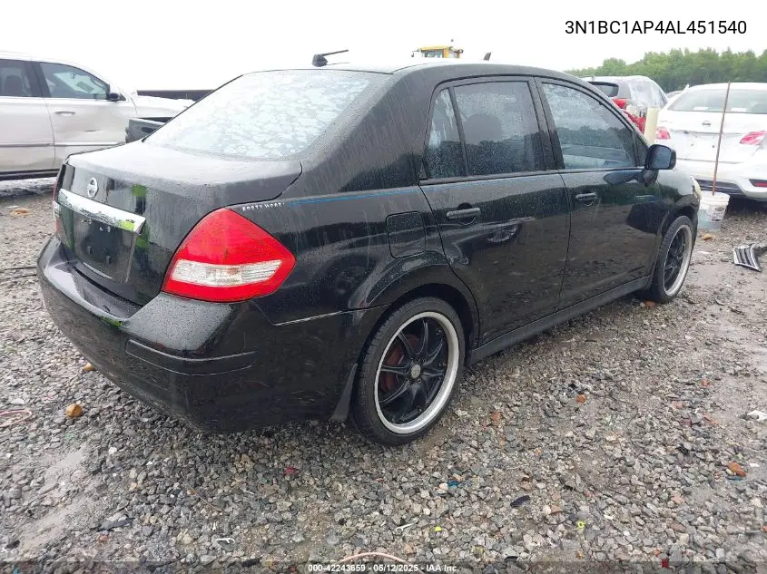 2010 Nissan Versa 1.8S VIN: 3N1BC1AP4AL451540 Lot: 42243659
