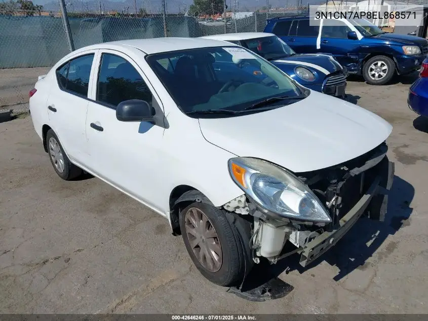 2014 Nissan Versa 1.6 S+ VIN: 3N1CN7AP8EL868571 Lot: 42646246