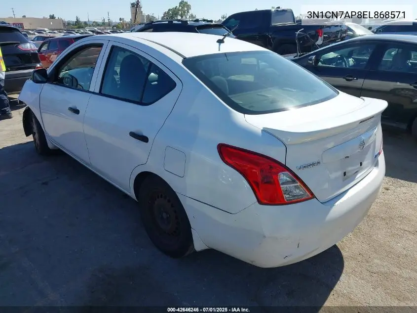 2014 Nissan Versa 1.6 S+ VIN: 3N1CN7AP8EL868571 Lot: 42646246