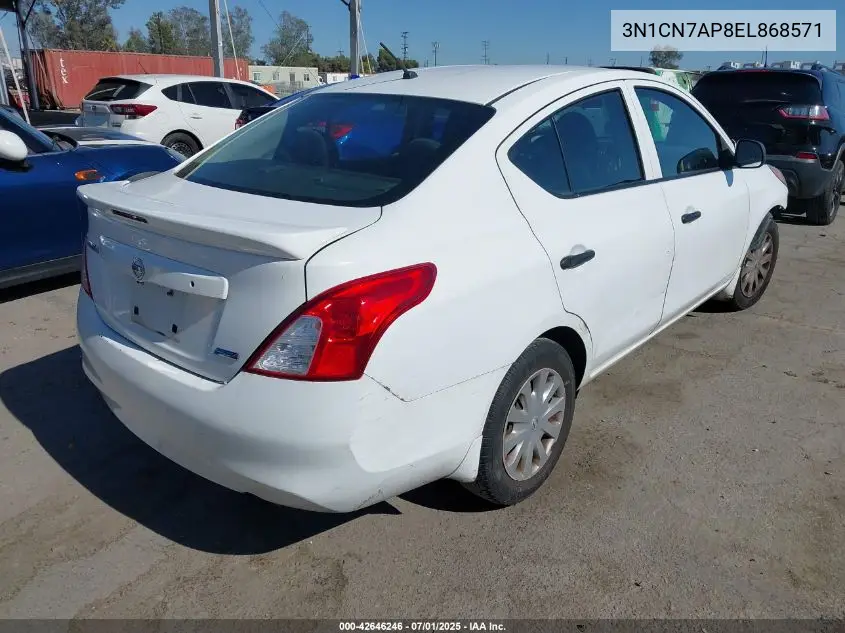 2014 Nissan Versa 1.6 S+ VIN: 3N1CN7AP8EL868571 Lot: 42646246
