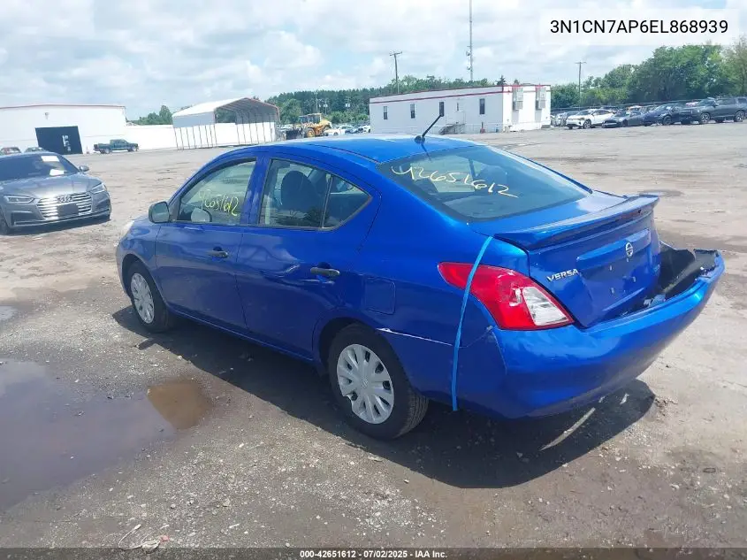 2014 Nissan Versa 1.6 S+ VIN: 3N1CN7AP6EL868939 Lot: 42651612