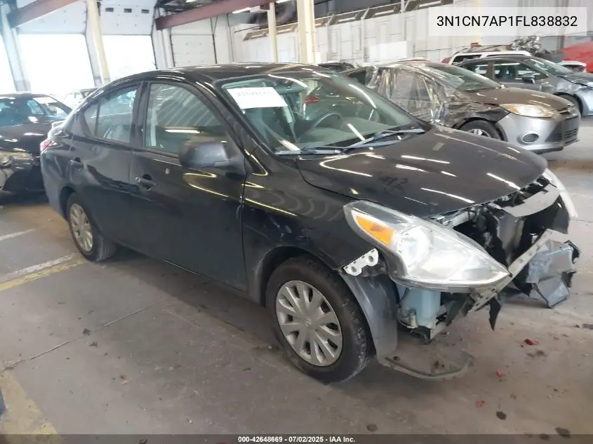 2015 Nissan Versa 1.6 S+ VIN: 3N1CN7AP1FL838832 Lot: 42648669