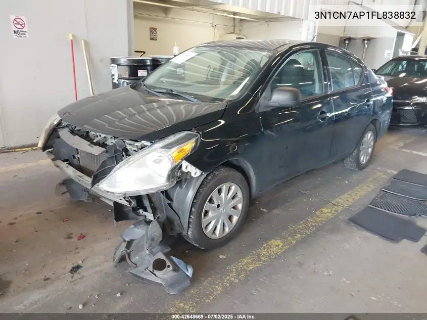2015 Nissan Versa 1.6 S+ VIN: 3N1CN7AP1FL838832 Lot: 42648669