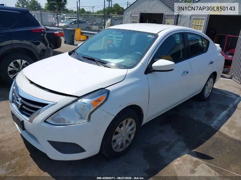 2016 Nissan Versa 1.6 S/1.6 S+/1.6 Sl/1.6 Sv VIN: 3N1CN7AP3GL850143 Lot: 42585371