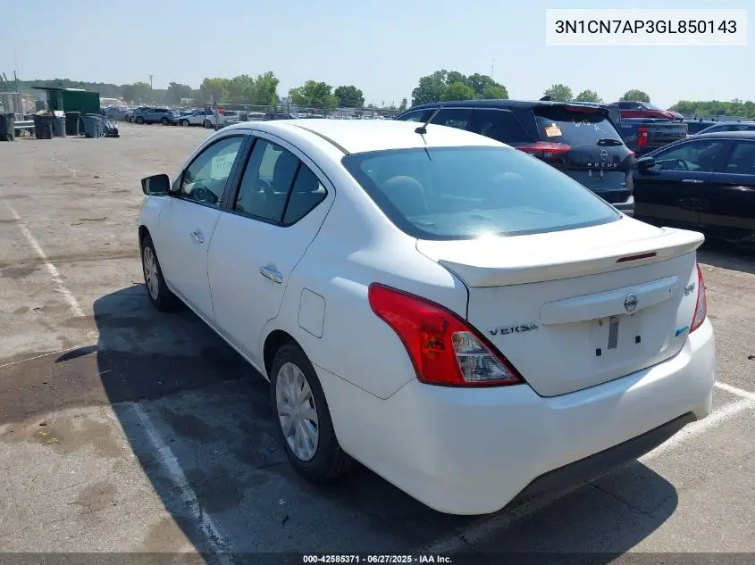 2016 Nissan Versa 1.6 S/1.6 S+/1.6 Sl/1.6 Sv VIN: 3N1CN7AP3GL850143 Lot: 42585371
