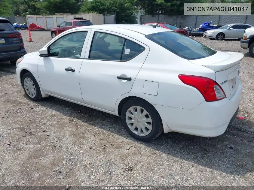 2016 Nissan Versa 1.6 S+ VIN: 3N1CN7AP6GL841047 Lot: 42623659