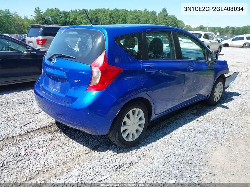 2016 Nissan Versa Note S (Sr)/S Plus/Sl/Sr/Sv VIN: 3N1CE2CP2GL408034 Lot: 42628571