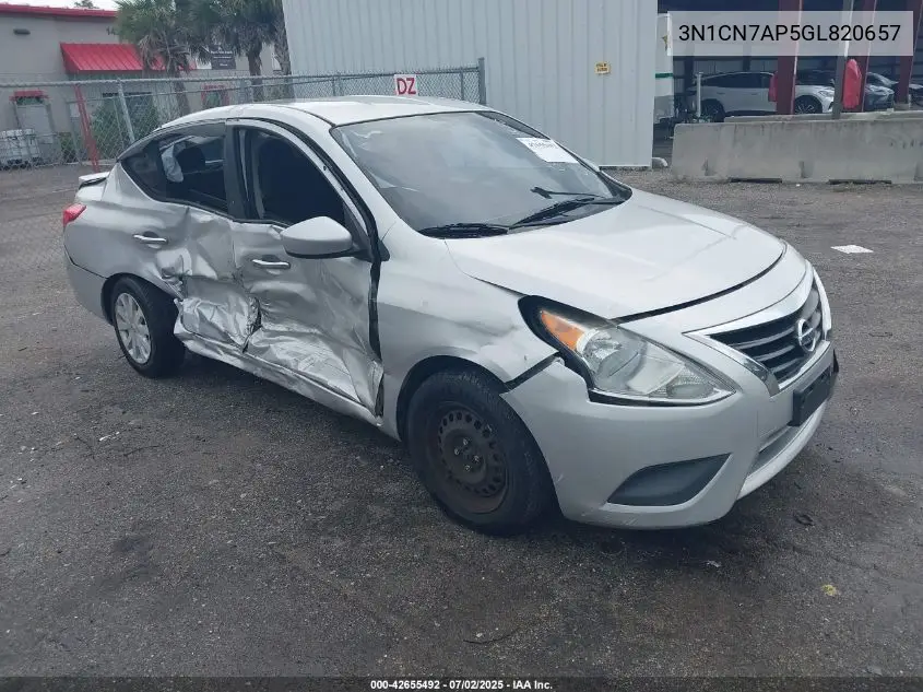 2016 Nissan Versa 1.6 S/1.6 S+/1.6 Sl/1.6 Sv VIN: 3N1CN7AP5GL820657 Lot: 42655492