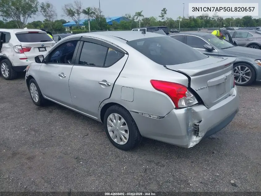 2016 Nissan Versa 1.6 S/1.6 S+/1.6 Sl/1.6 Sv VIN: 3N1CN7AP5GL820657 Lot: 42655492