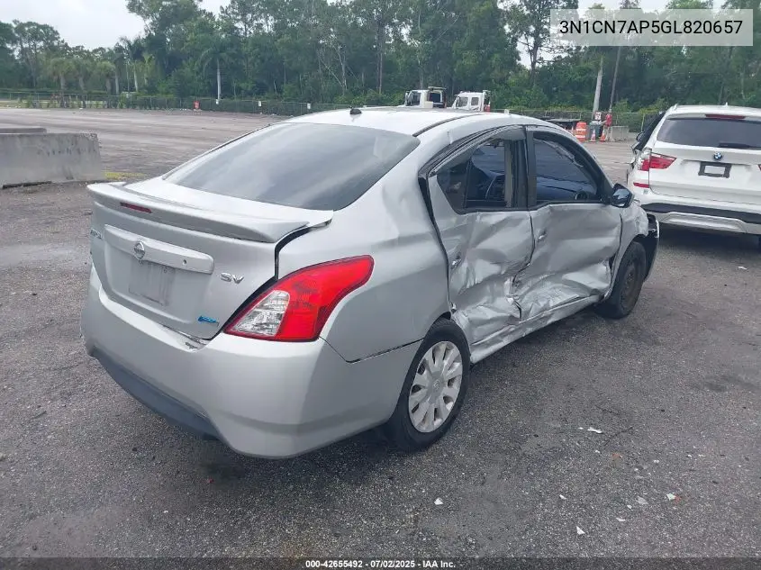 2016 Nissan Versa 1.6 S/1.6 S+/1.6 Sl/1.6 Sv VIN: 3N1CN7AP5GL820657 Lot: 42655492