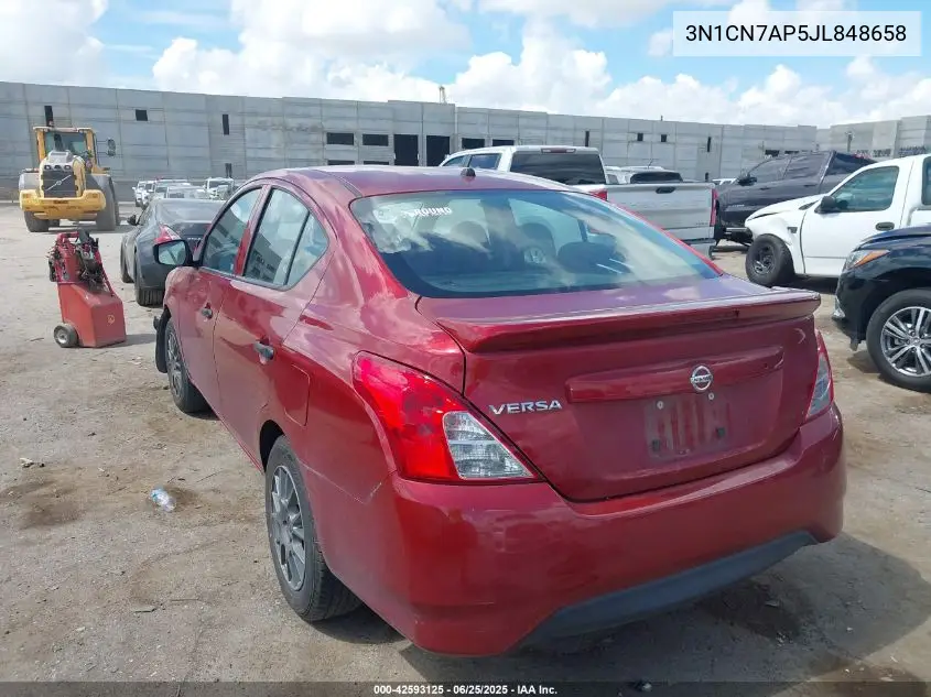 2018 Nissan Versa 1.6 S+ VIN: 3N1CN7AP5JL848658 Lot: 42593125