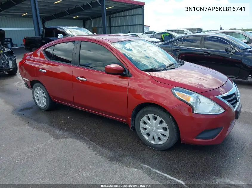 2019 Nissan Versa 1.6 Sv VIN: 3N1CN7AP6KL816741 Lot: 42607365