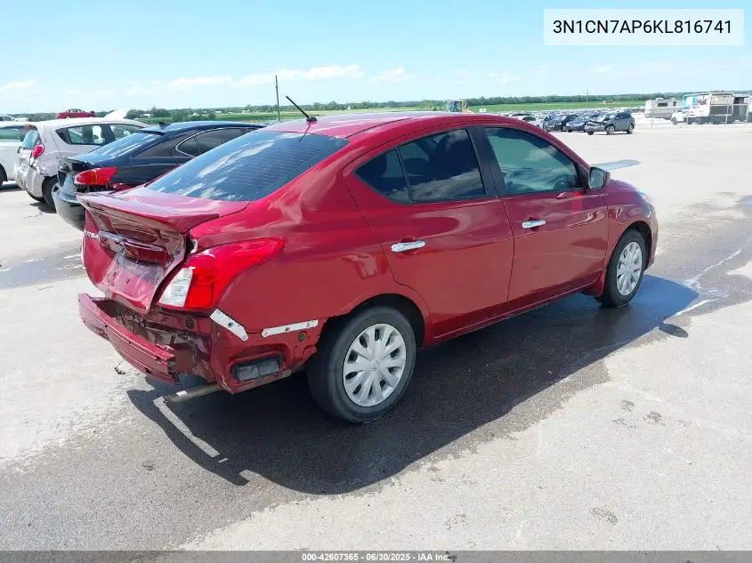 2019 Nissan Versa 1.6 Sv VIN: 3N1CN7AP6KL816741 Lot: 42607365