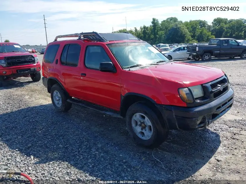 2000 Nissan Xterra Se/Xe VIN: 5N1ED28T8YC529402 Lot: 42606111