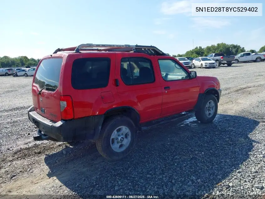 2000 Nissan Xterra Se/Xe VIN: 5N1ED28T8YC529402 Lot: 42606111