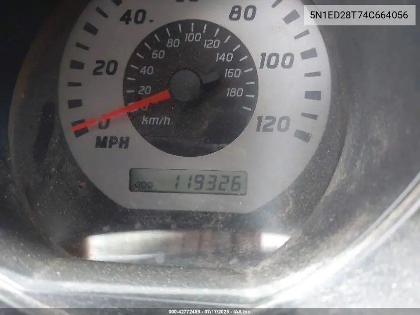 2004 Nissan Xterra Xe VIN: 5N1ED28T74C664056 Lot: 42772459