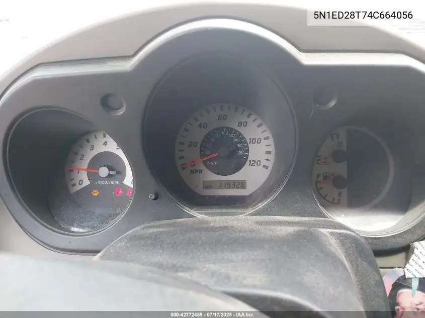 2004 Nissan Xterra Xe VIN: 5N1ED28T74C664056 Lot: 42772459