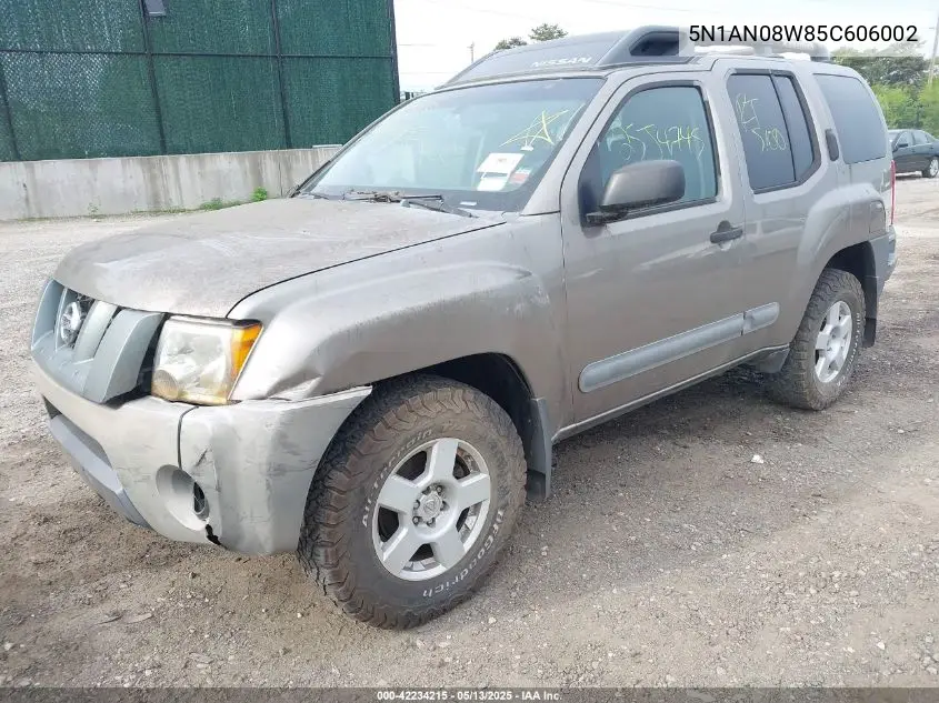 2005 Nissan Xterra S VIN: 5N1AN08W85C606002 Lot: 42234215