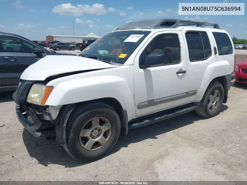2005 Nissan Xterra S VIN: 5N1AN08U75C636994 Lot: 42619828