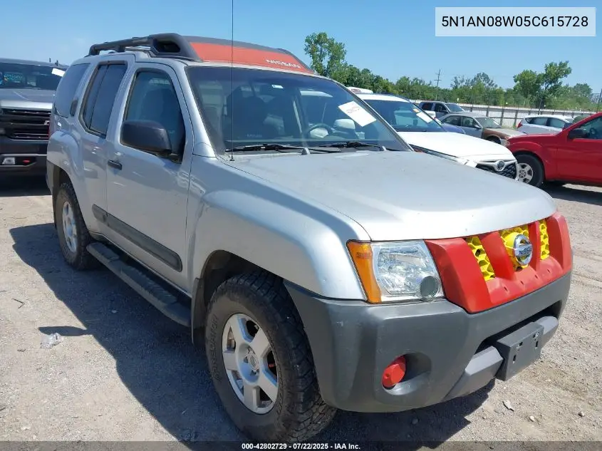 2005 Nissan Xterra S VIN: 5N1AN08W05C615728 Lot: 42802729
