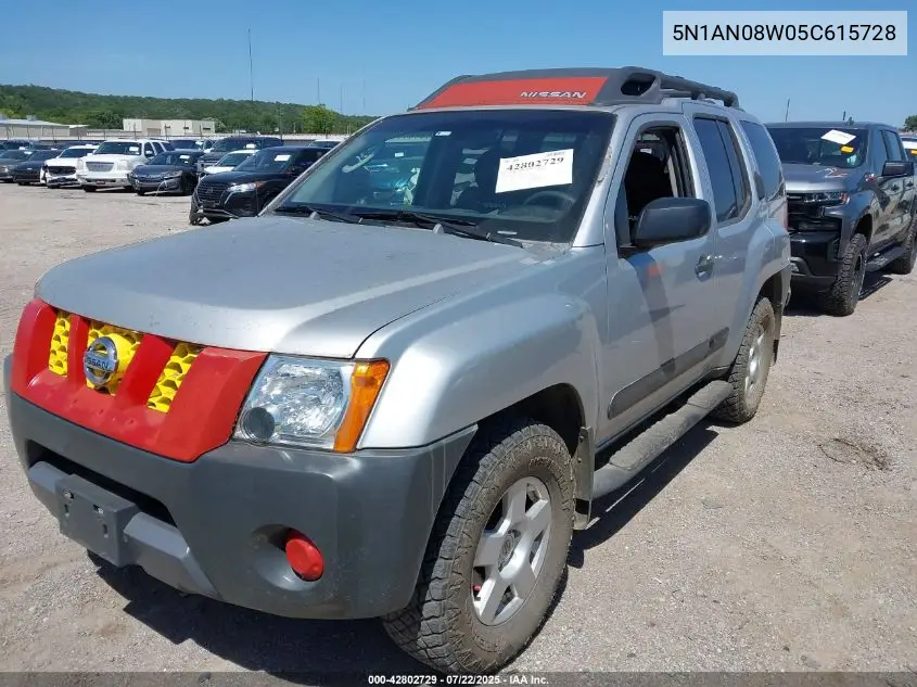 2005 Nissan Xterra S VIN: 5N1AN08W05C615728 Lot: 42802729