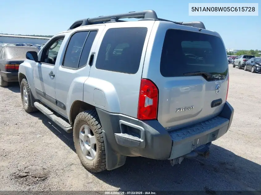 2005 Nissan Xterra S VIN: 5N1AN08W05C615728 Lot: 42802729