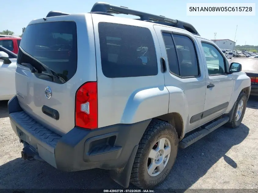 2005 Nissan Xterra S VIN: 5N1AN08W05C615728 Lot: 42802729