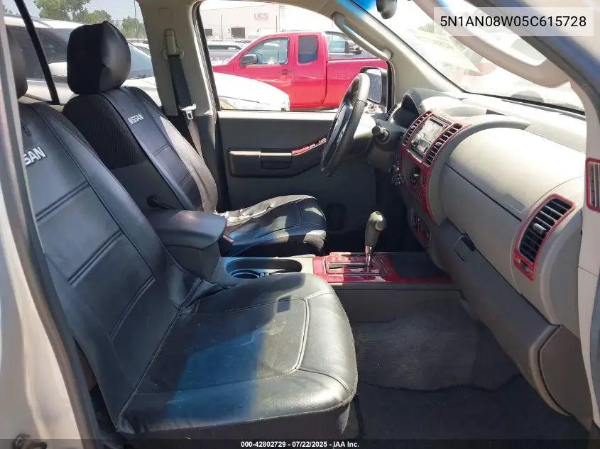 2005 Nissan Xterra S VIN: 5N1AN08W05C615728 Lot: 42802729