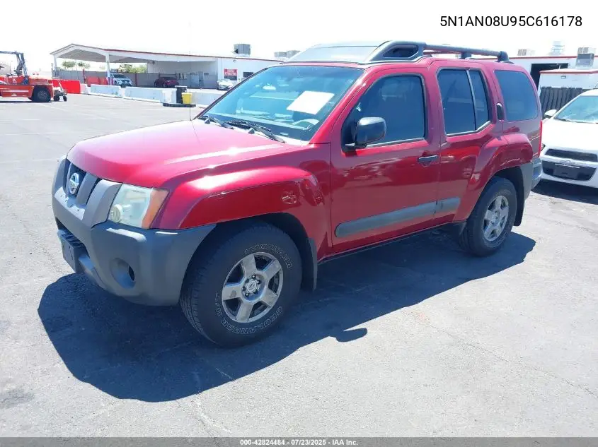 2005 Nissan Xterra S VIN: 5N1AN08U95C616178 Lot: 42824484