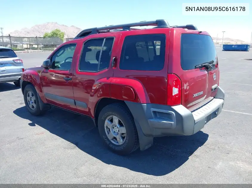 2005 Nissan Xterra S VIN: 5N1AN08U95C616178 Lot: 42824484