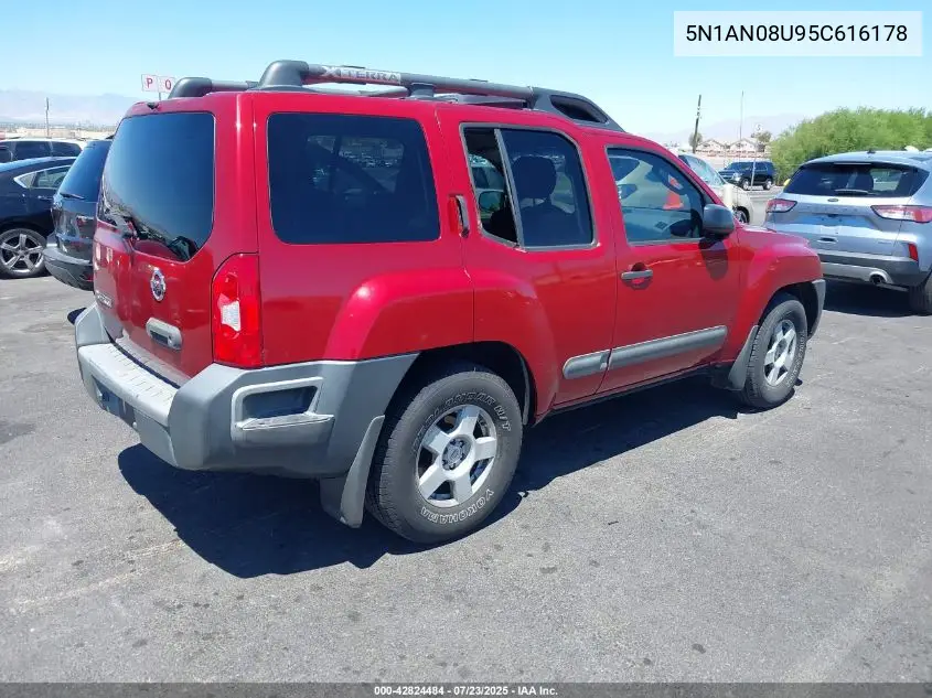 2005 Nissan Xterra S VIN: 5N1AN08U95C616178 Lot: 42824484