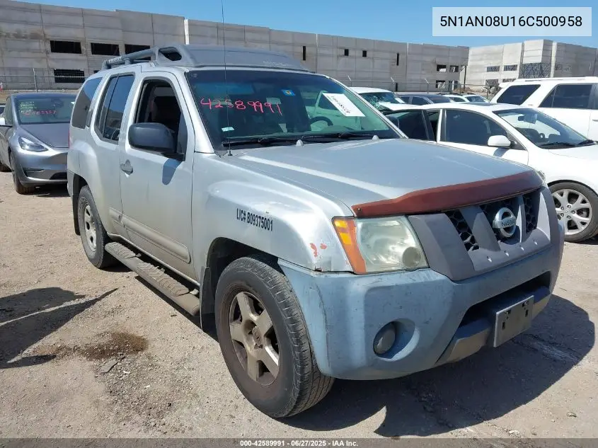 2006 Nissan Xterra S VIN: 5N1AN08U16C500958 Lot: 42589991