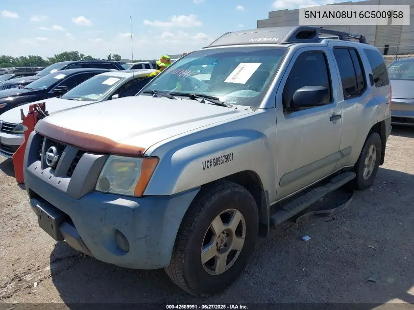 2006 Nissan Xterra S VIN: 5N1AN08U16C500958 Lot: 42589991