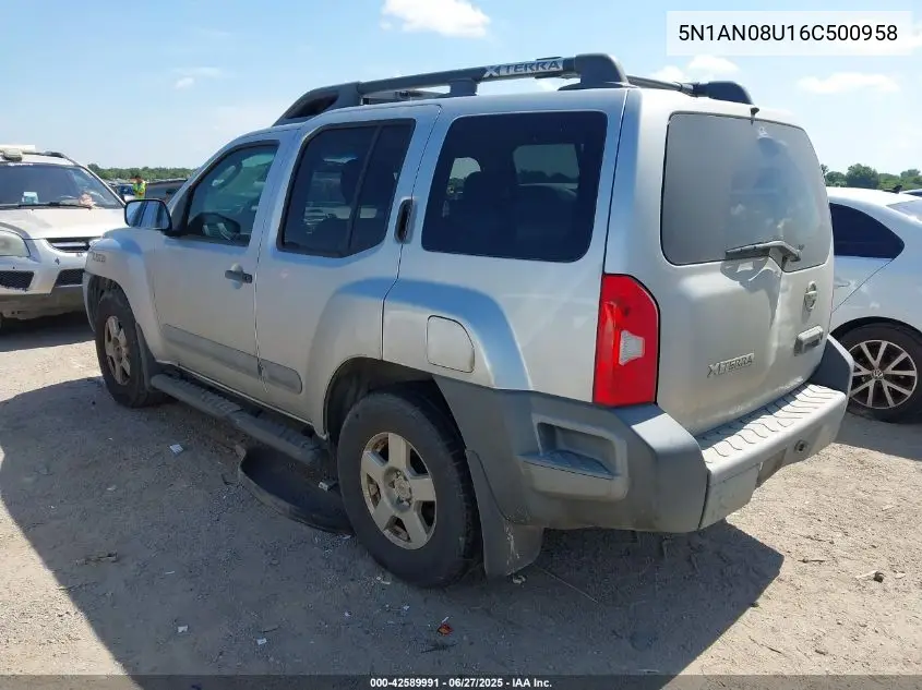 2006 Nissan Xterra S VIN: 5N1AN08U16C500958 Lot: 42589991