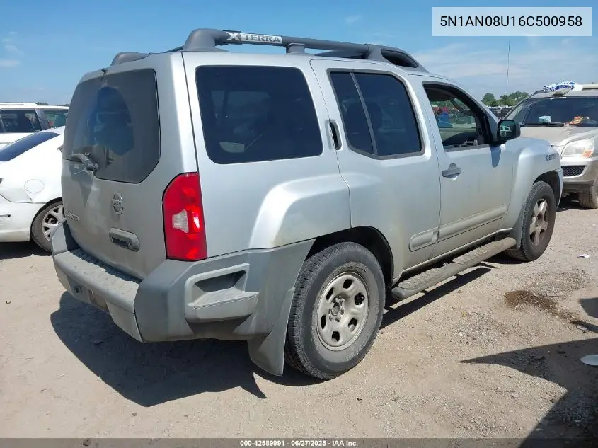 2006 Nissan Xterra S VIN: 5N1AN08U16C500958 Lot: 42589991