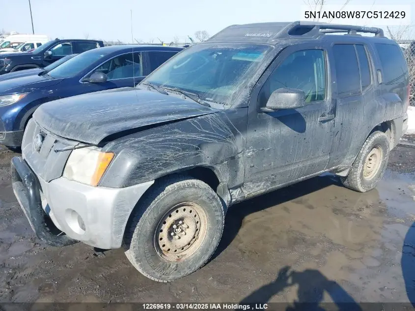 2007 Nissan Xterra Off Road/S/Se VIN: 5N1AN08W87C512429 Lot: 12269619