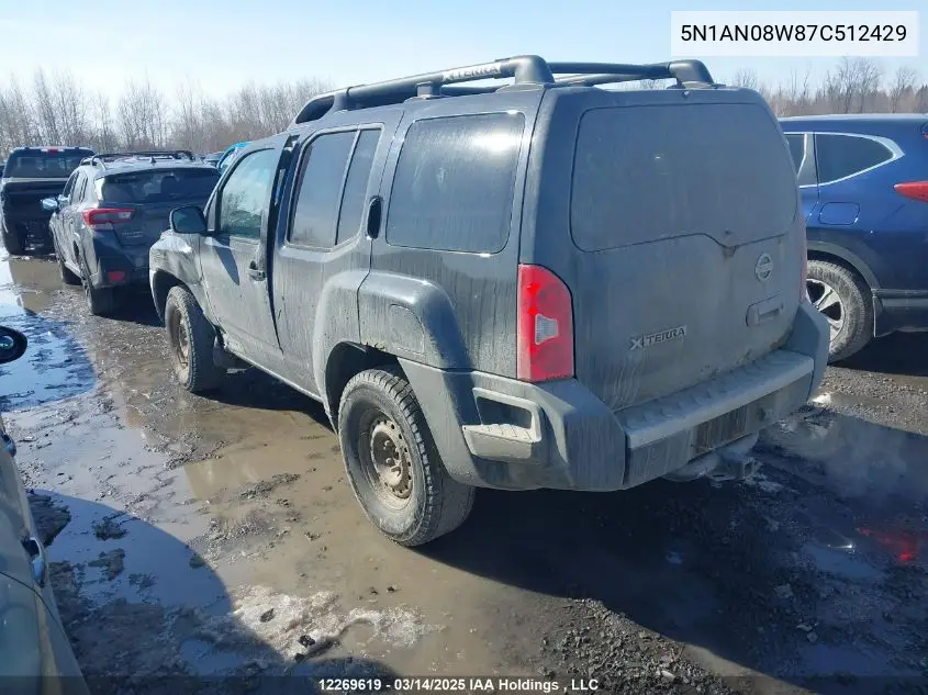 2007 Nissan Xterra Off Road/S/Se VIN: 5N1AN08W87C512429 Lot: 12269619