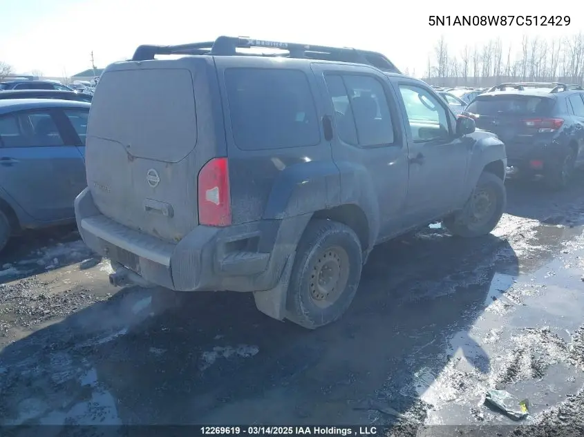 2007 Nissan Xterra Off Road/S/Se VIN: 5N1AN08W87C512429 Lot: 12269619