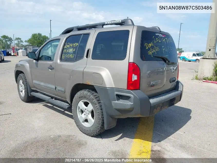 2007 Nissan Xterra Se VIN: 5N1AN08W87C503486 Lot: 20214787